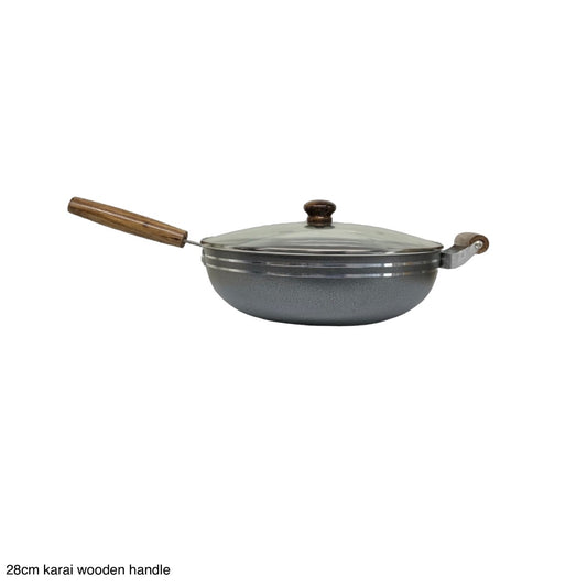Mastercook Non Stick Wok / Karai With Lid Wooden Handle LID28CM 28cm - Image 1