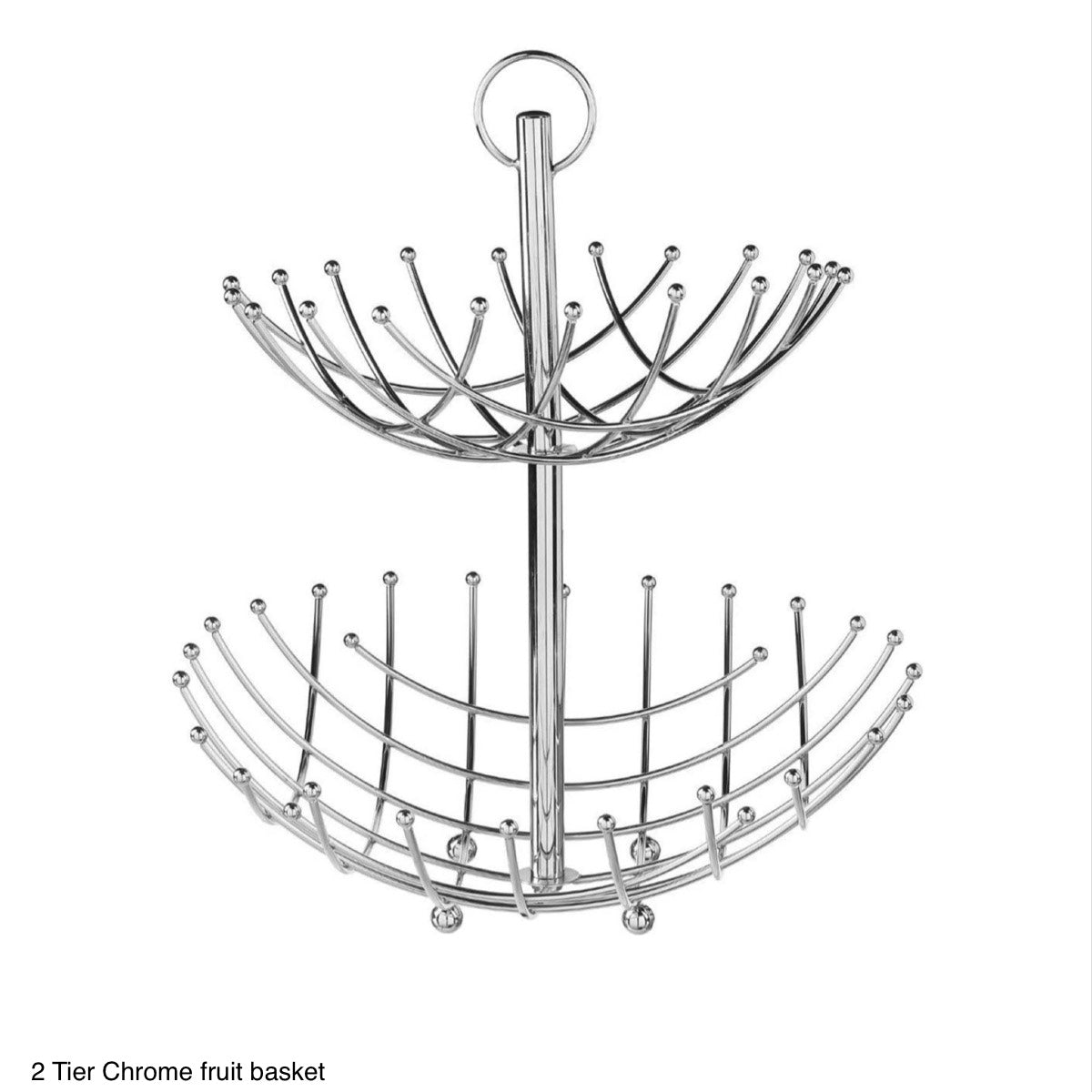 2 Tier Chrome Round Fruit Basket - Image 1