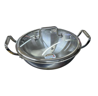 Mastercook Stainless Steel Karai/wok With Glass Lid Tri Ply Body Induction Friendly STEEL32CM 32cm - Image 3