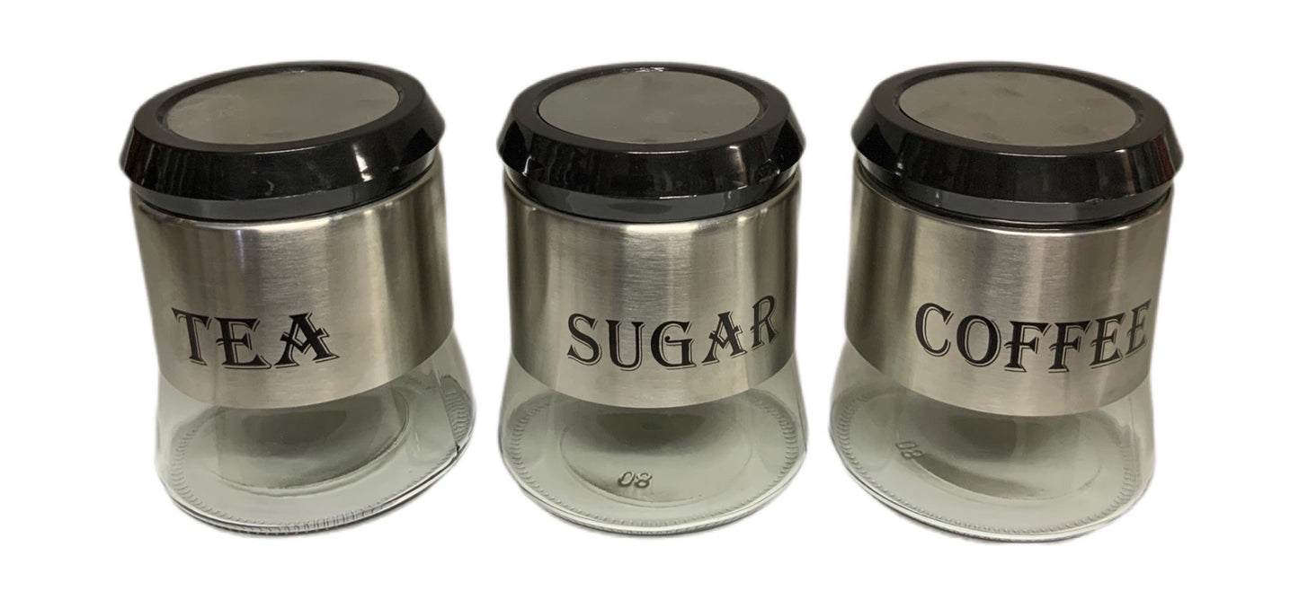 Glass Tea, Sugar, Coffee Canister Set Set Of 3 - Image 1