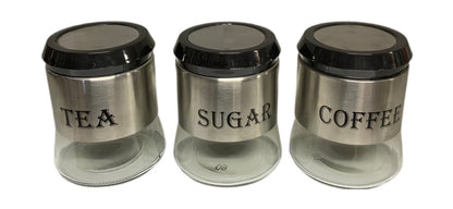Glass Tea, Sugar, Coffee Canister Set Set Of 3 - Image 1