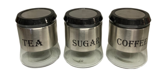 Glass Tea, Sugar, Coffee Canister Set Set Of 3 - Image 1