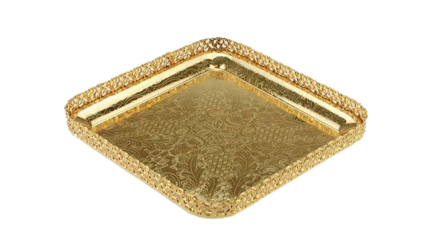 Gold Paandan Tray Square With Ball Feet Gold - Image 2