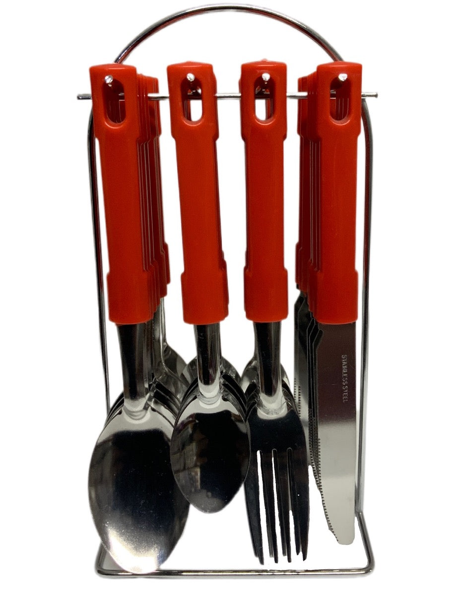 Red Cutlery Set With Stand SET24PC Red Set Of 24 - Image 1