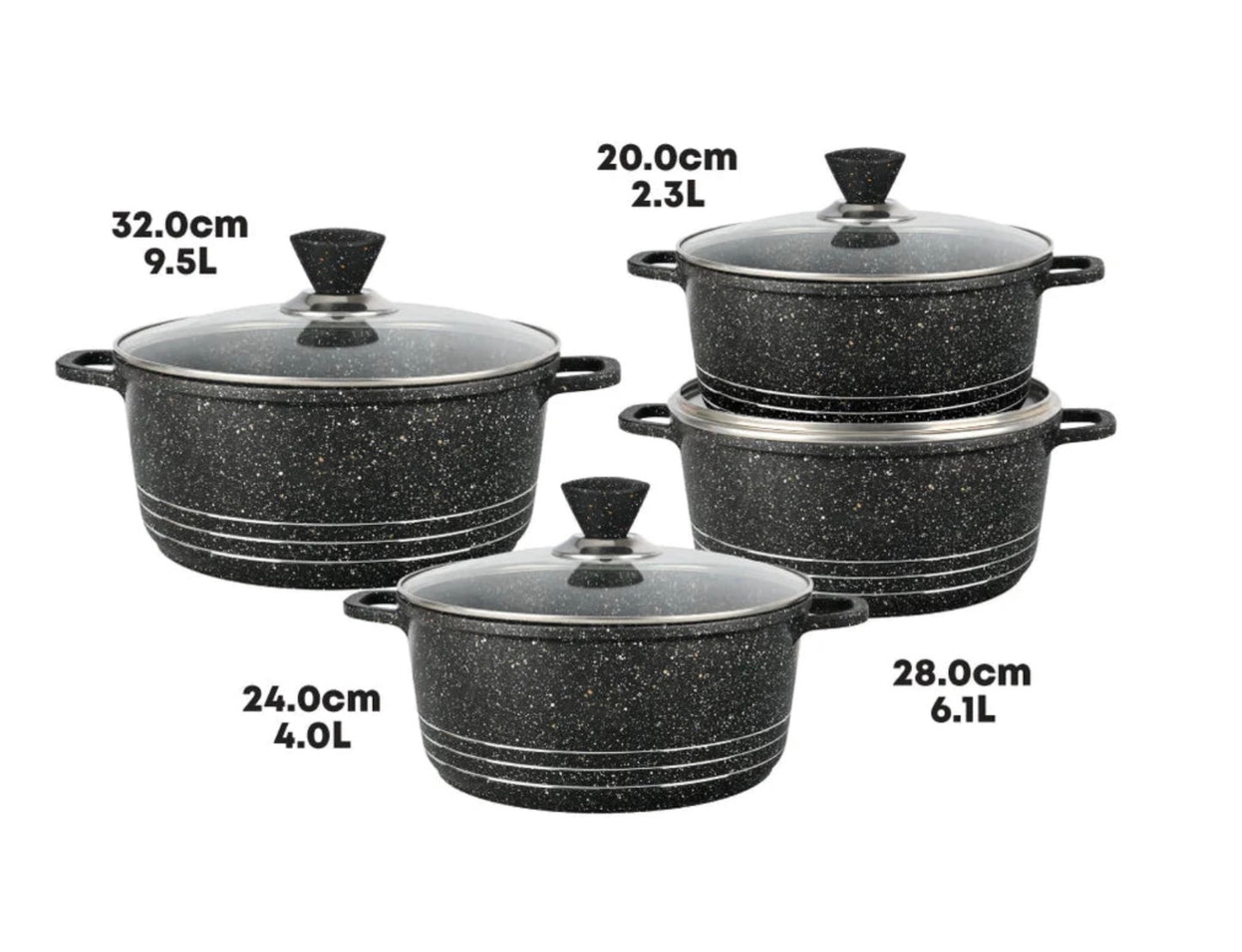 Black Marbell Die Cast Non Stick Pan Set Black Set Of 4 - Image 4