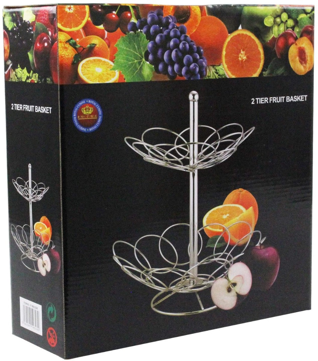 2 Tier Chrome Round Petal Fruit Basket - Image 2