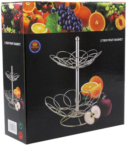 2 Tier Chrome Round Petal Fruit Basket - Image 2