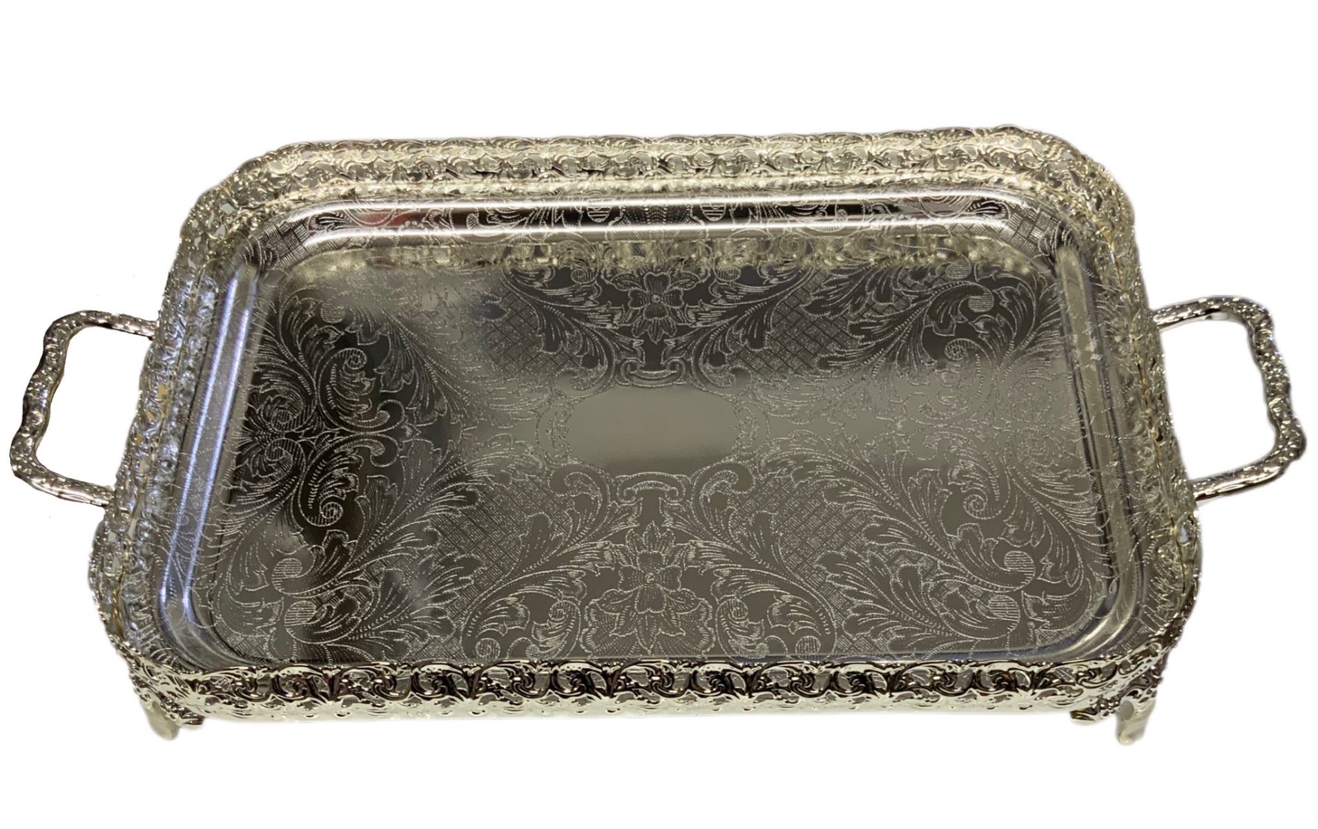 Silver Paandan Tray With Ball Feet And Handle Square Silver - Image 1