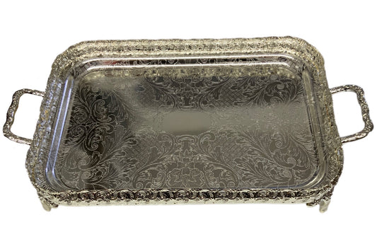 Silver Paandan Tray With Ball Feet And Handle Square Silver - Image 1