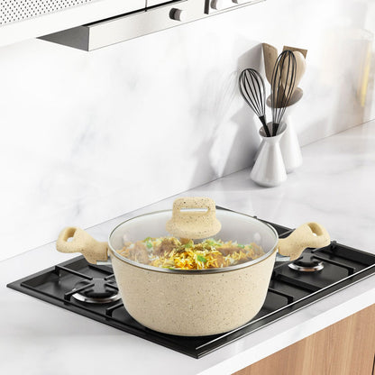 Zoya Ceramic Non-Stick Stockpot 4 Piece Set with Glass Lids – Forged Aluminium, Induction Ready