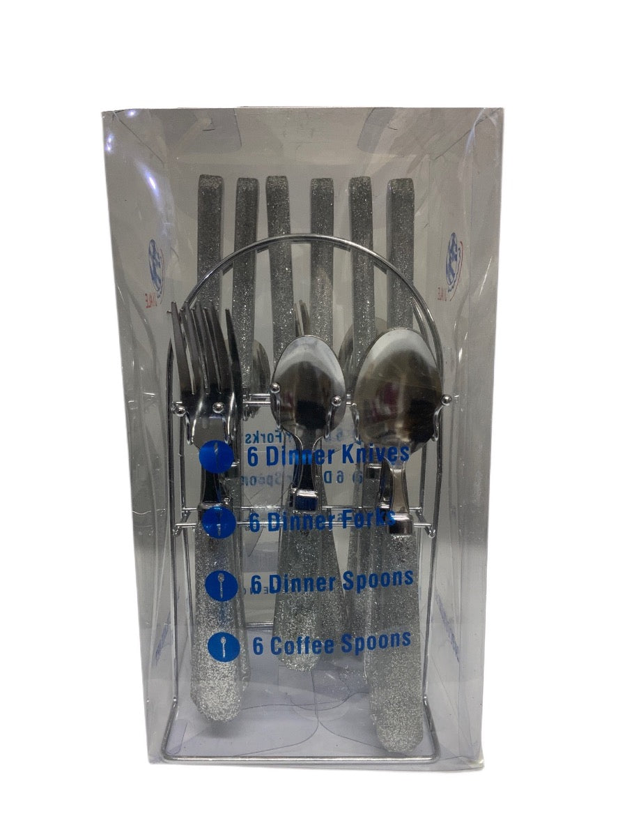 Sparkling Silver Cutlery Set With Stand SET24PC Silver Set Of 24 - Image 3