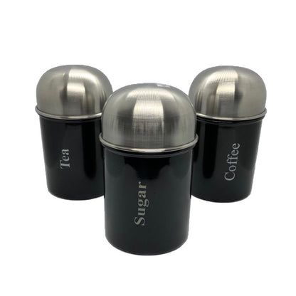 Black Coated Tea, Sugar, Coffee Canister Set Black Set Of 3 - Image 1