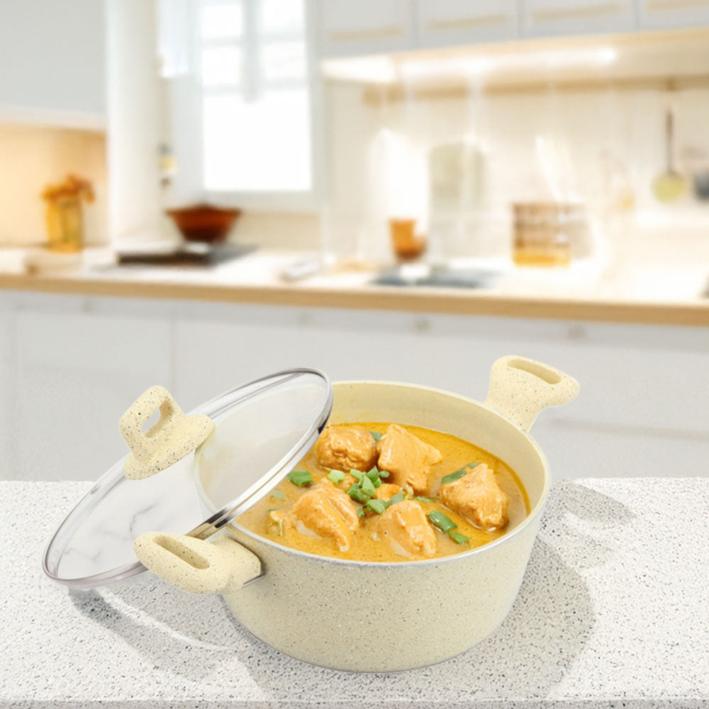 Zoya Ceramic Non-Stick Stockpot 4 Piece Set with Glass Lids – Forged Aluminium, Induction Ready