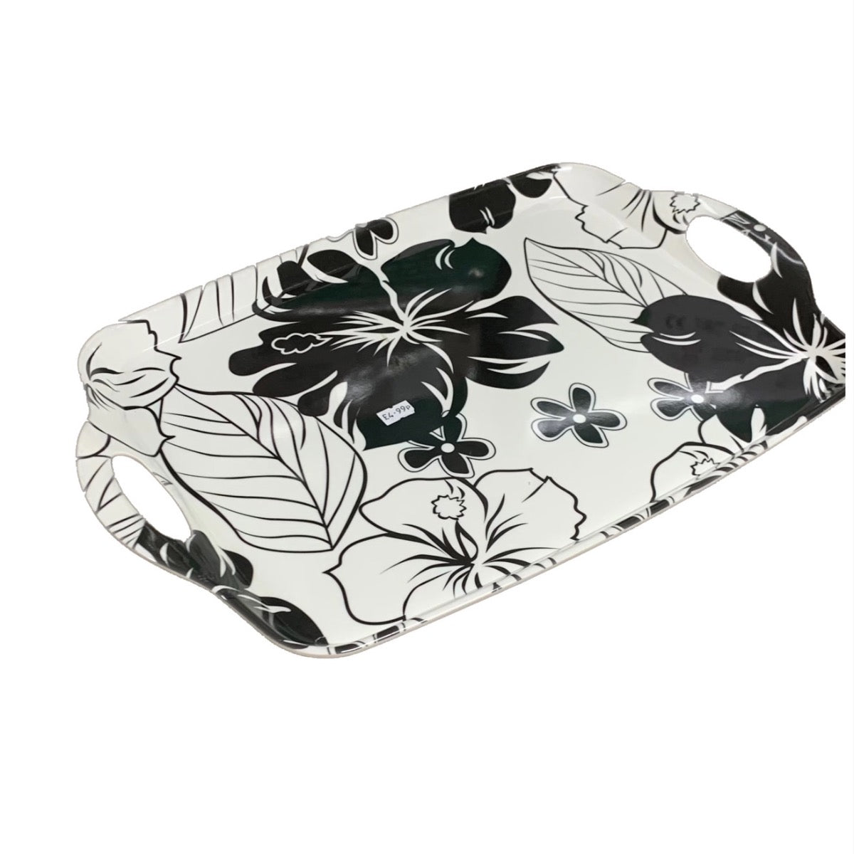 Plastic Tray Black Flower Large Black - Image 1