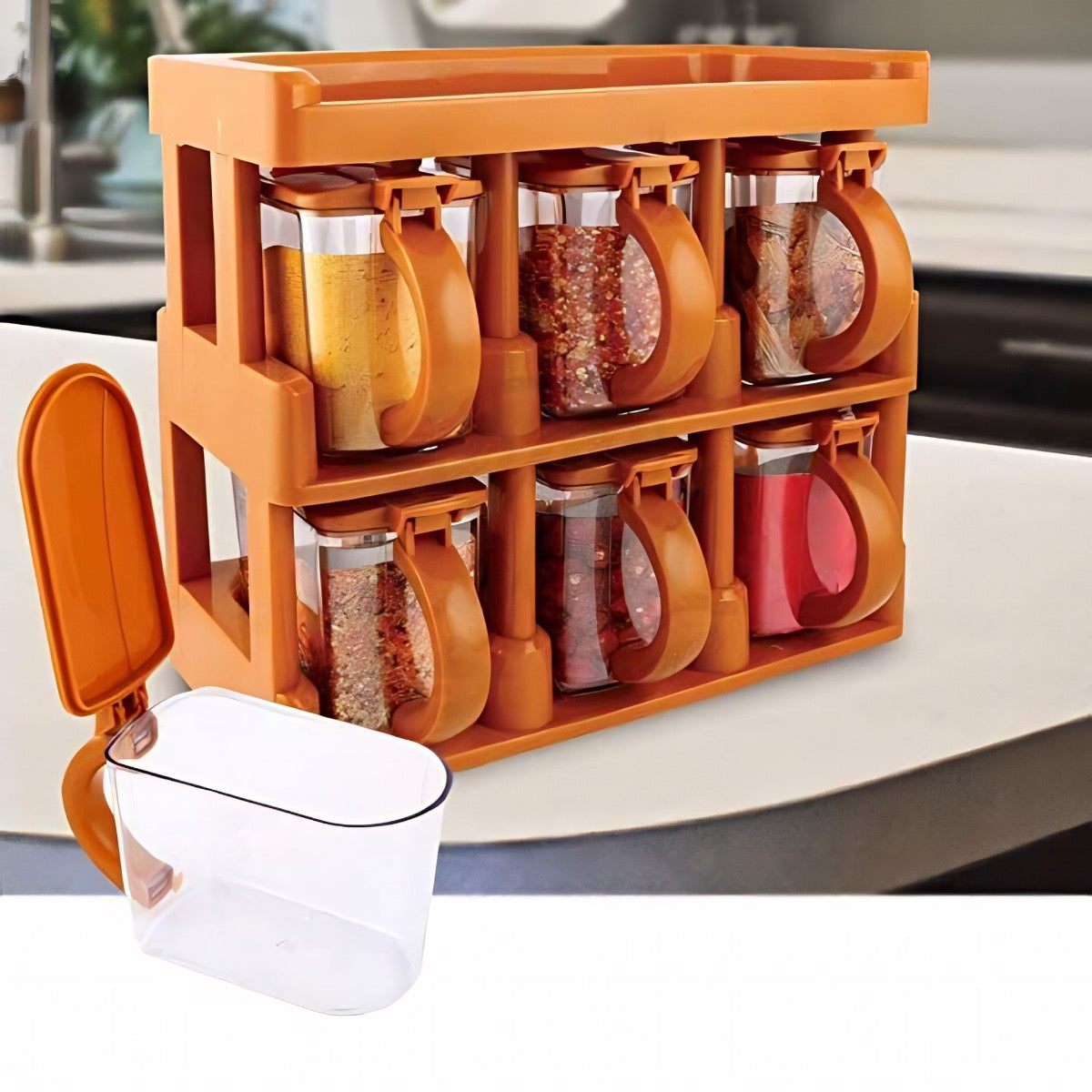 2 Tier Plastic Spice/masala Rack Storage Set With Spoon Set Of 6 - Image 2