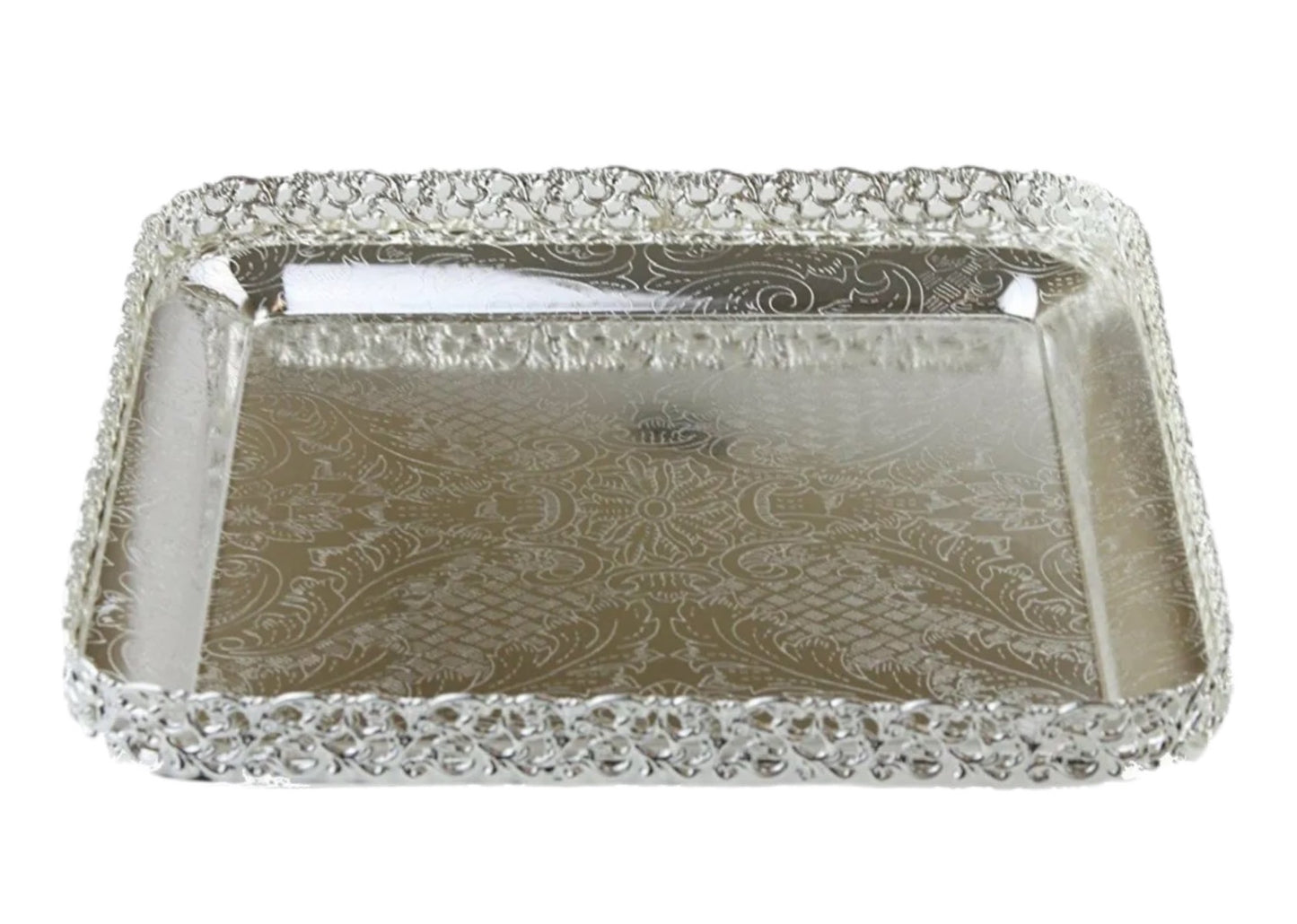 Square Silver Paandan Tray With Ball Feet Silver - Image 1