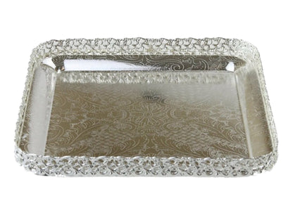 Square Silver Paandan Tray With Ball Feet Silver - Image 1