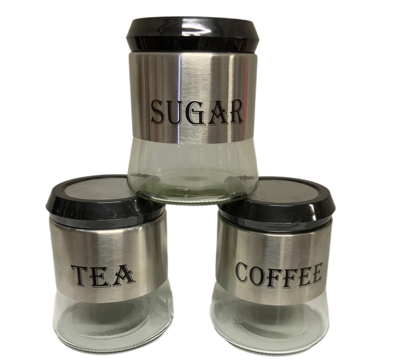 Glass Tea, Sugar, Coffee Canister Set Set Of 3 - Image 2
