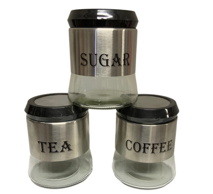 Glass Tea, Sugar, Coffee Canister Set Set Of 3 - Image 2