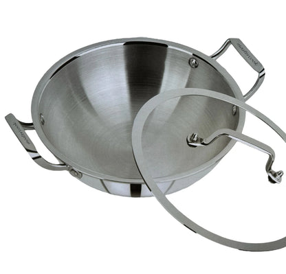 Mastercook Stainless Steel Karai/wok With Glass Lid Tri Ply Body Induction Friendly STEEL28CM 28cm - Image 4