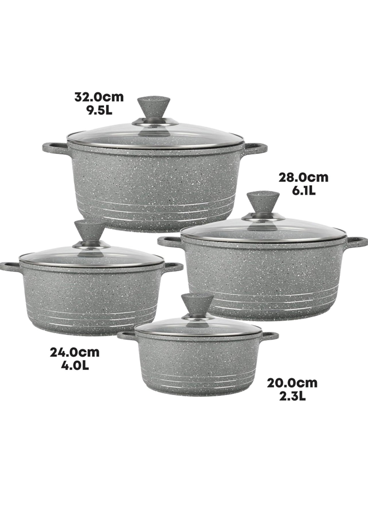 4Pc Grace Grey Die-Cast Non-Stick Induction Base Stockpot Set