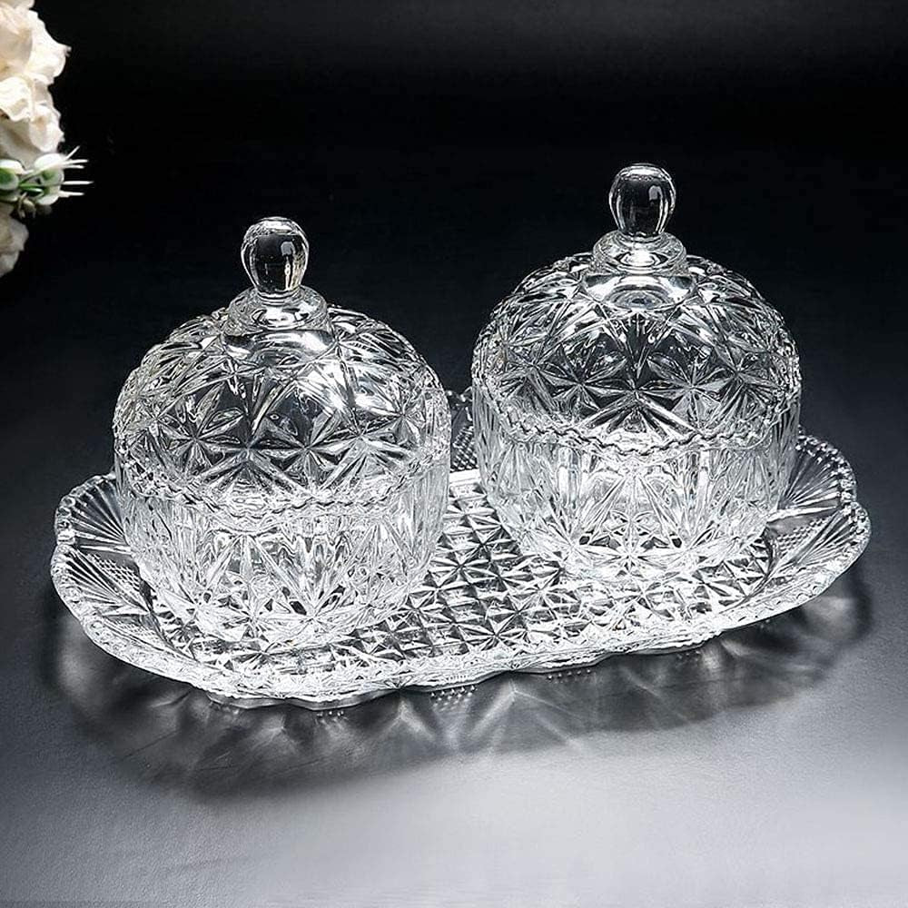 Glass Candy Bowl Set With Tray Set Of 3 - Image 1