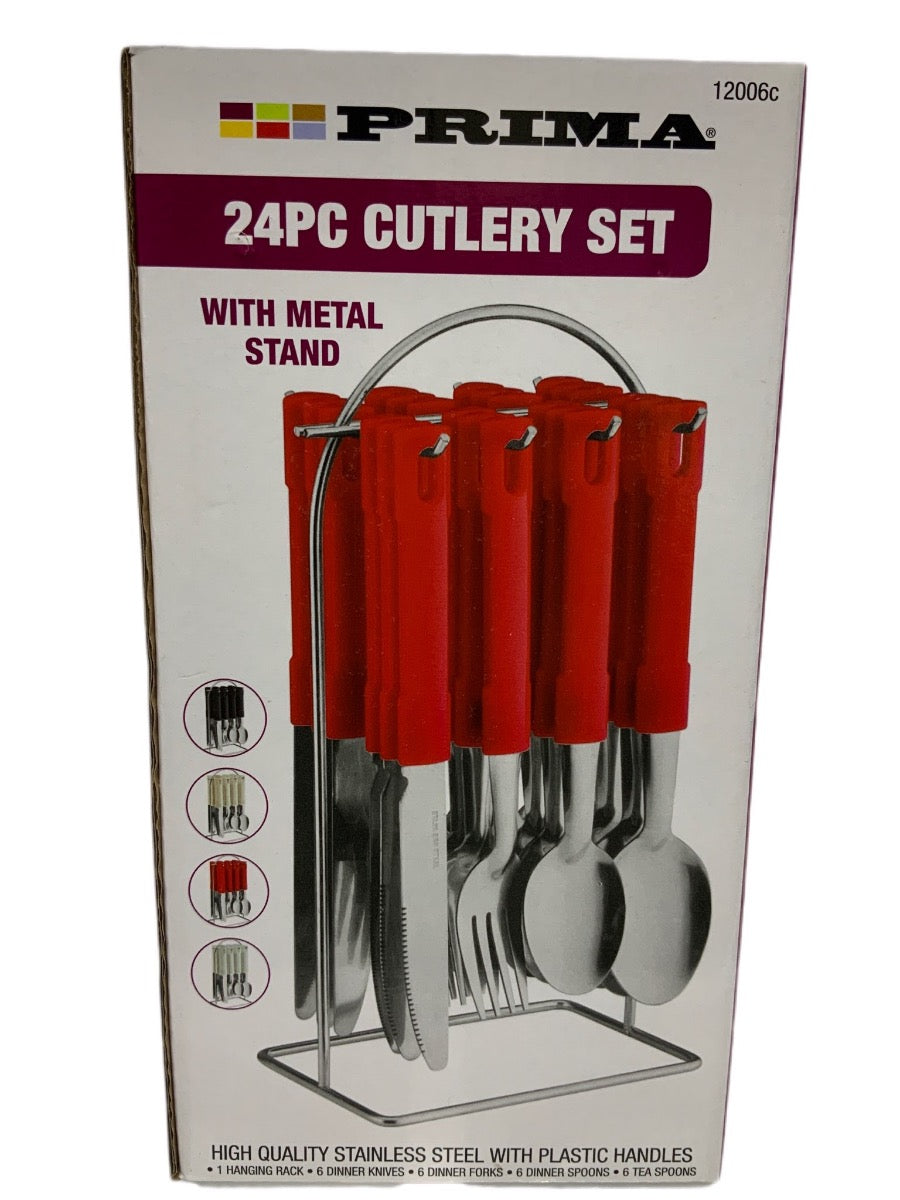 Red Cutlery Set With Stand SET24PC Red Set Of 24 - Image 3