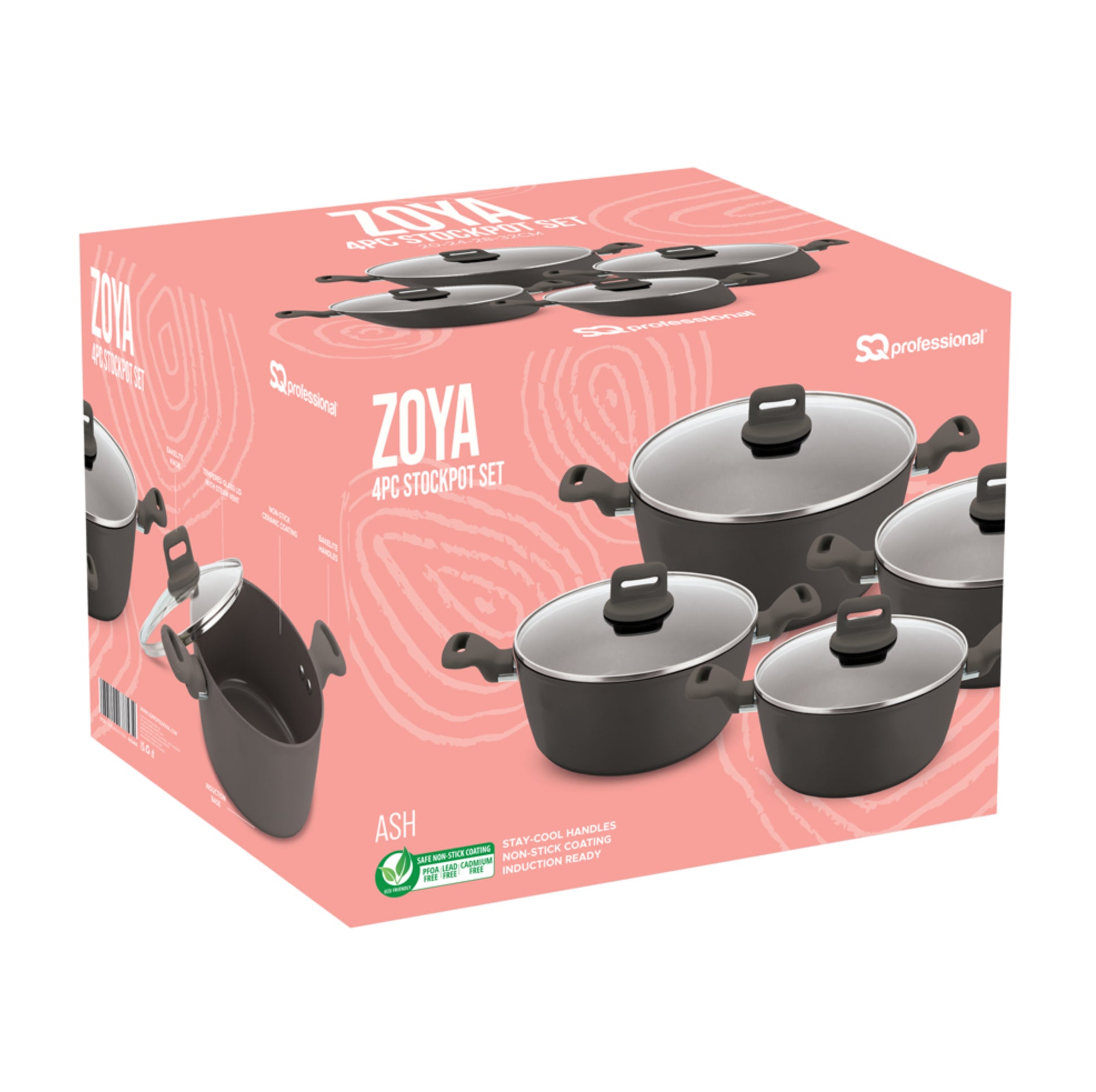 Zoya Stockpot Set With Glass Lid Forged Aluminium Body Ceramic Non Stick Coating Induction Ready - Image 12