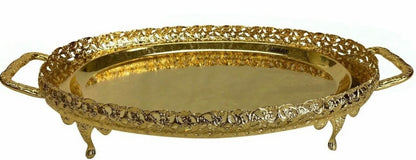 Golden Oval Paandan Tray With Ball Feet And Handle - Image 1