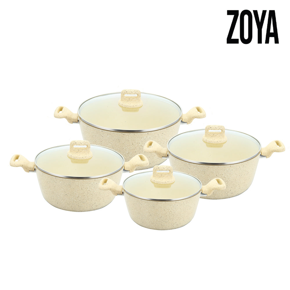 Zoya Ceramic Non-Stick Stockpot 4 Piece Set with Glass Lids – Forged Aluminium, Induction Ready
