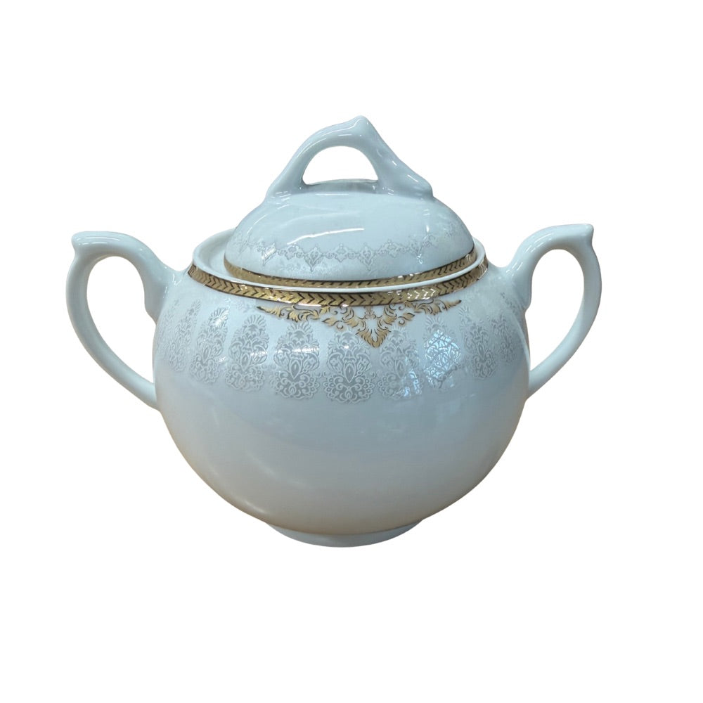 15PC gold design Porcelain Tea Set with 6 Cups Saucers Teapot Sugar Pot & Milk Jug