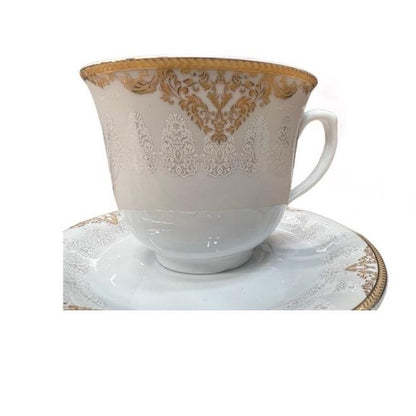 15PC gold design Porcelain Tea Set with 6 Cups Saucers Teapot Sugar Pot & Milk Jug