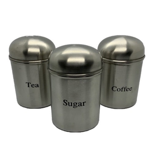 Stainless Steel Tea, Sugar, Coffee Canister Set Set Of 3 - Image 1