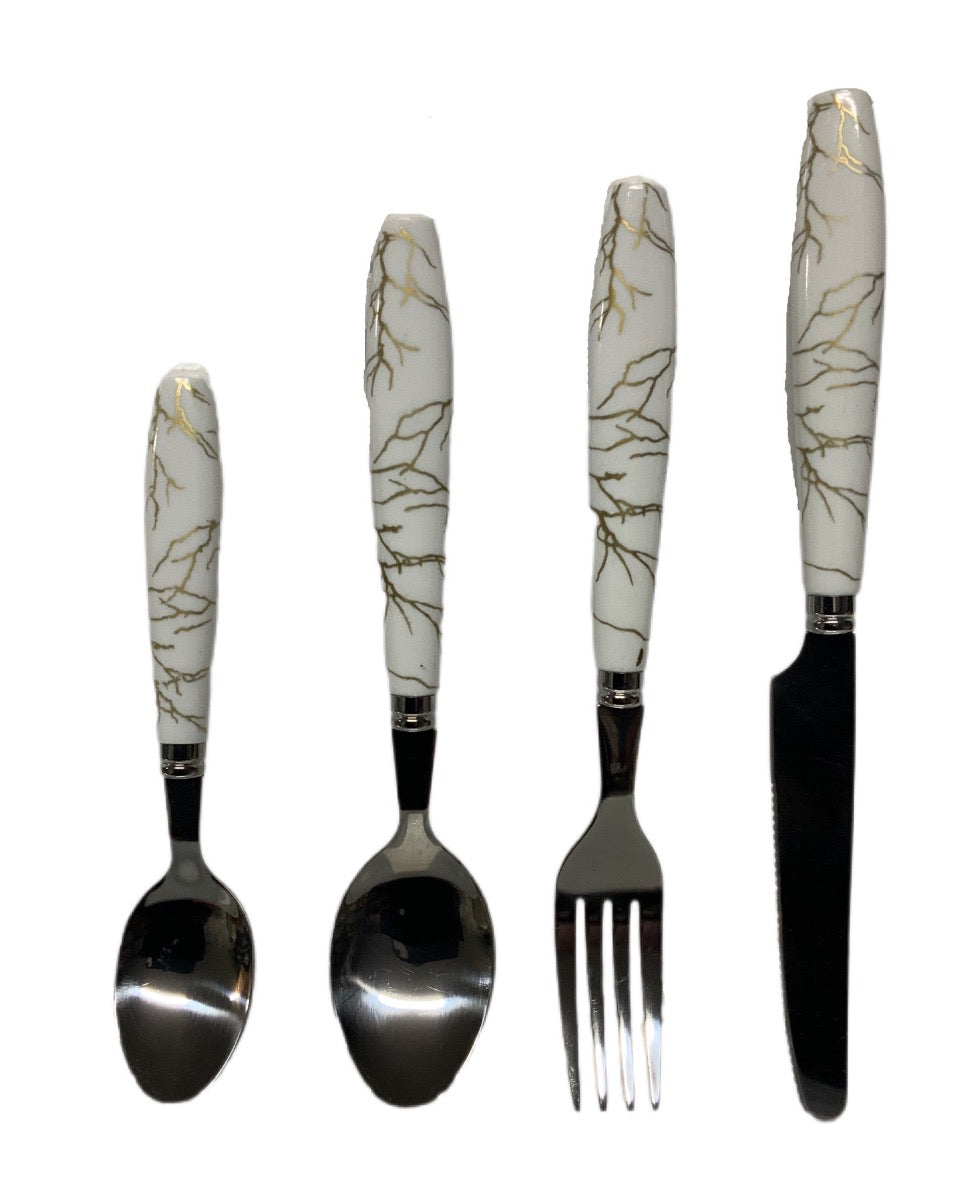 White Marble Cutlery Set With Stand SET24PC White Set Of 24 - Image 2