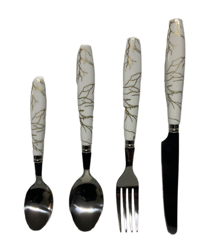 White Marble Cutlery Set With Stand SET24PC White Set Of 24 - Image 2