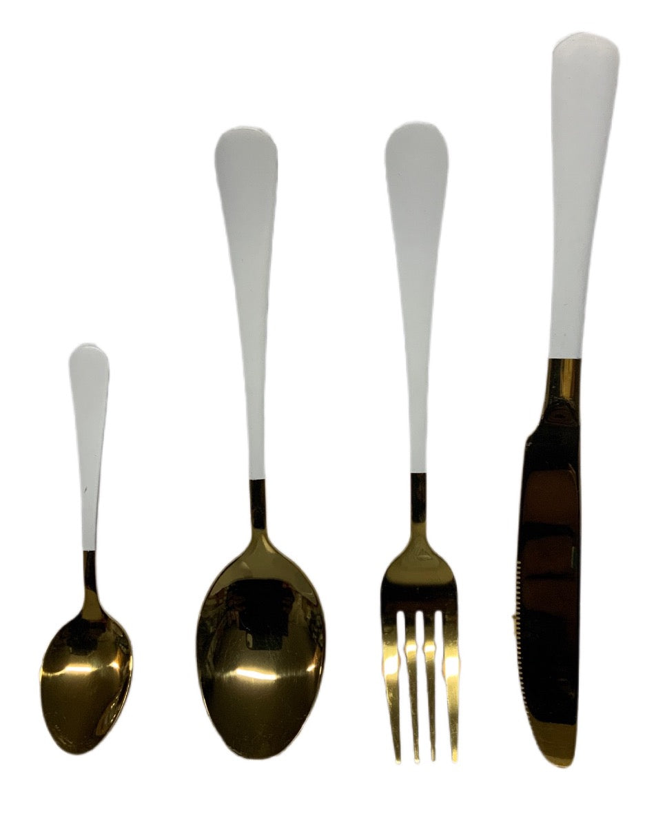 Gold & White Cutlery Set With Stand SET24PC Gold Set Of 24 - Image 3