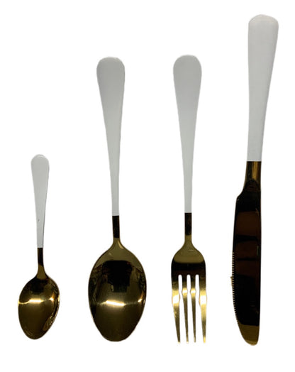 Gold & White Cutlery Set With Stand SET24PC Gold Set Of 24 - Image 3