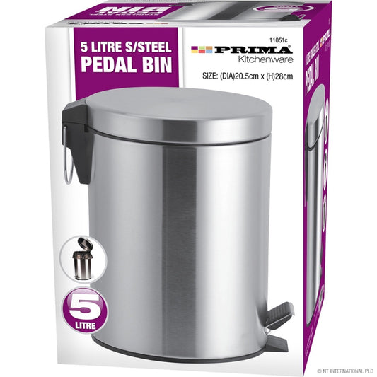 Stainless Steel Chrome Finish Pedal Bin 5l - Image 2
