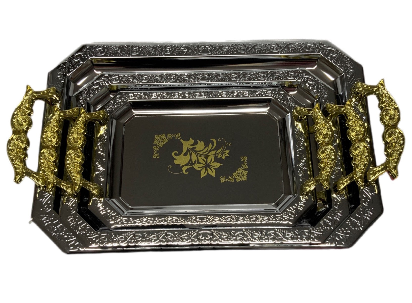 Silver Serving Tray Rectangle Silver Set Of 3 - Image 1