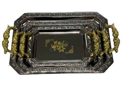 Silver Serving Tray Rectangle Silver Set Of 3 - Image 1