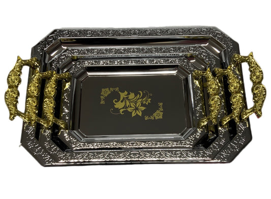 Silver Serving Tray Rectangle Silver Set Of 3 - Image 1