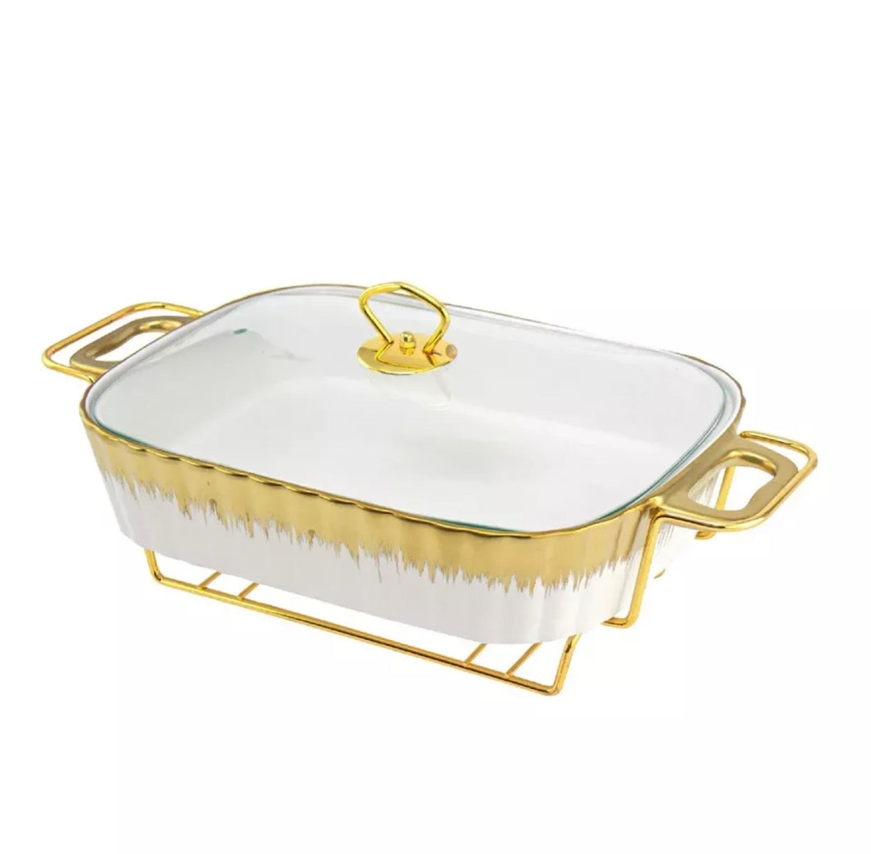 15’’ Ceramic Chafing Dish Food Warmer With Glass Lid - Image 2