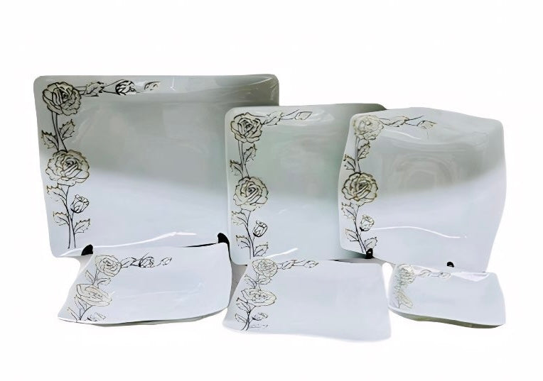 Square White Porcelain Dinner Set White Set Of 26 - Image 1