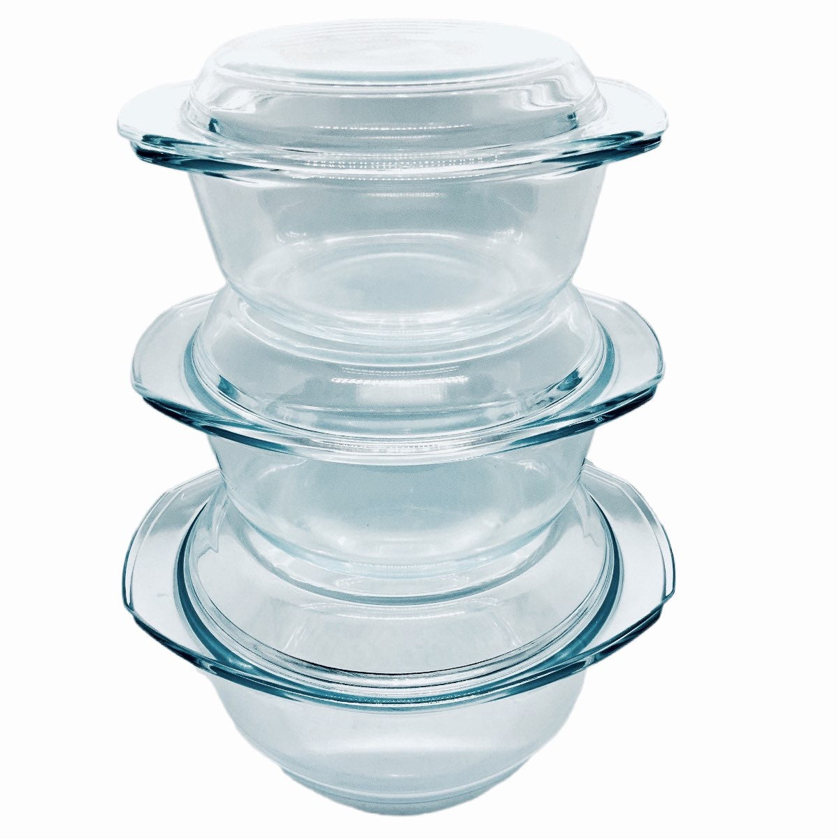 Round Clear Casserole Set Clear Set Of 3 - Image 1