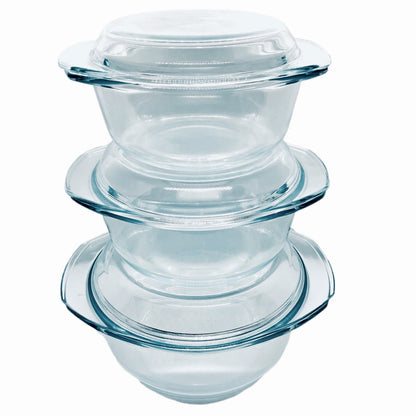 Round Clear Casserole Set Clear Set Of 3 - Image 1