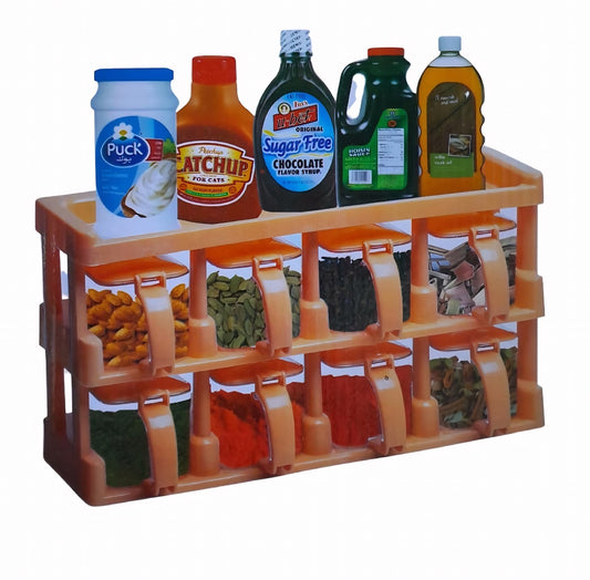 2 Tier Plastic Spice/masala Rack Storage Set With Spoon Set Of 8 - Image 1