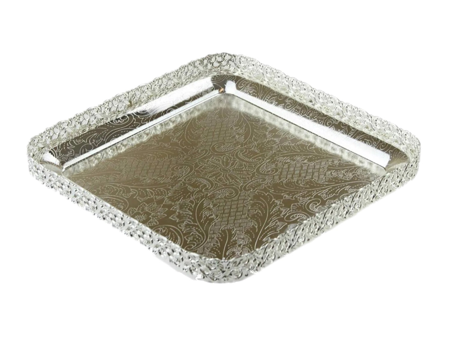 Square Silver Paandan Tray With Ball Feet Silver - Image 2