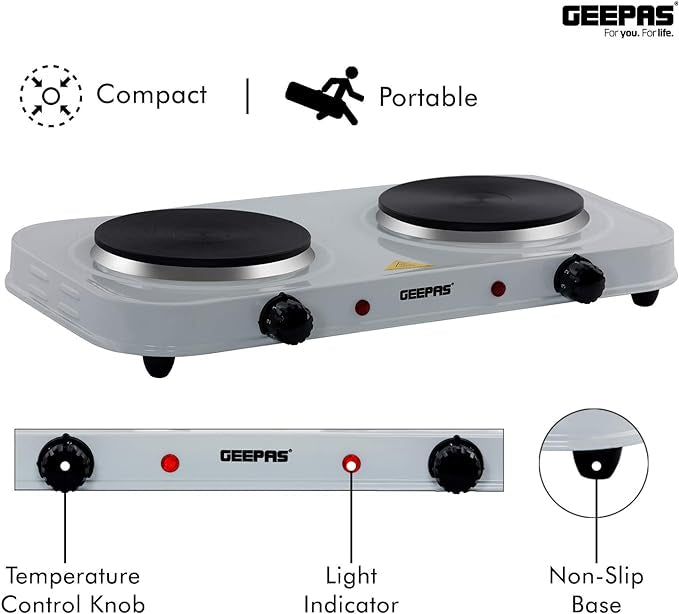 Geepas Electrical Double Hot Plate 2000W PLATE2000W - Image 3