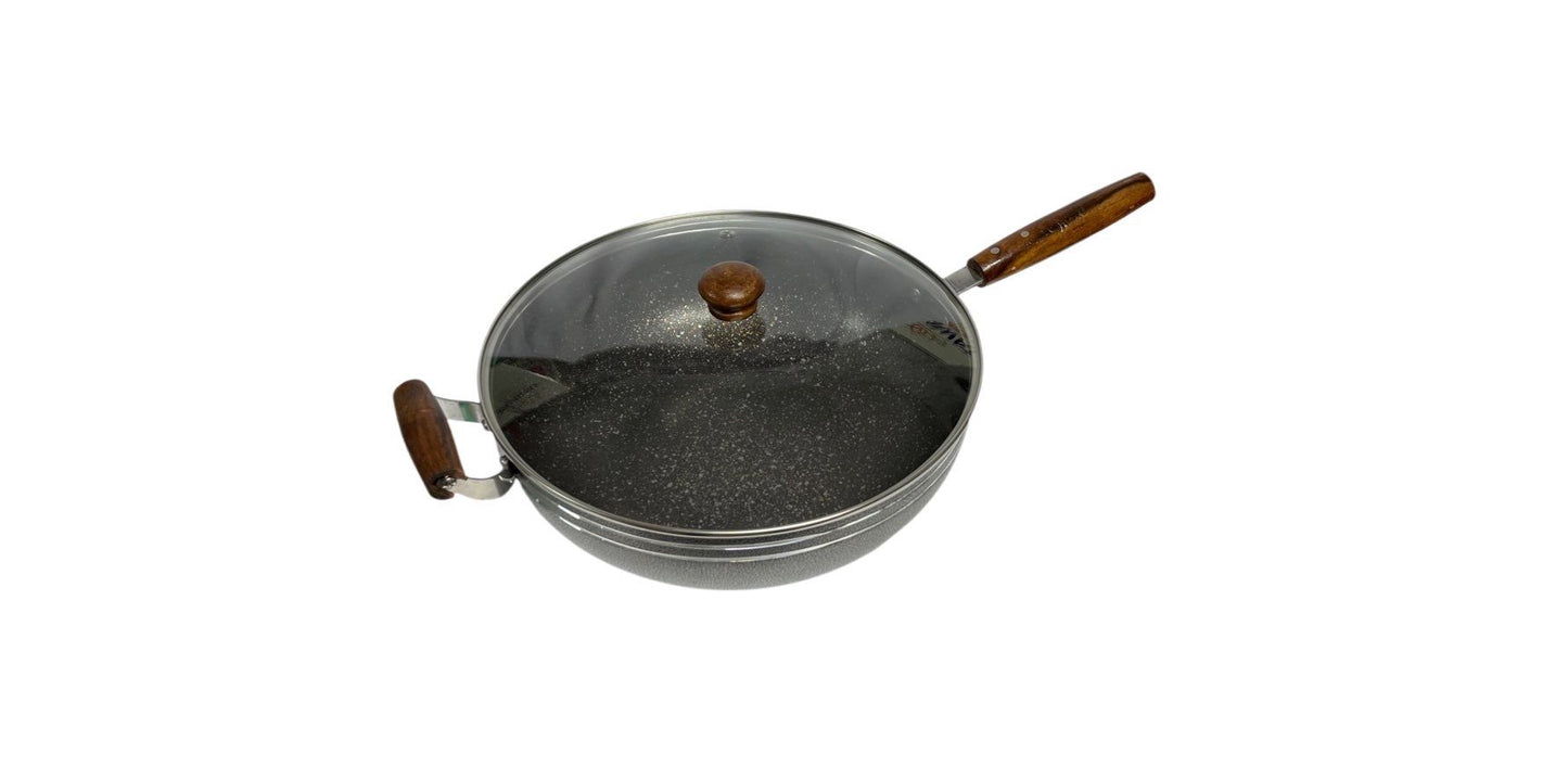 Non Stick Wok / Karai With Lid Wooden Handle LID30CM 30cm - Image 1