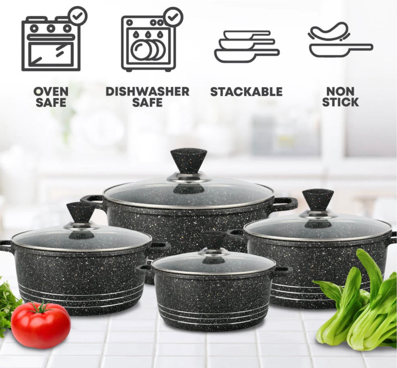 Black Marbell Die Cast Non Stick Pan Set Black Set Of 4 - Image 6
